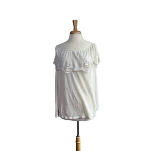 Boutique | Easel Cream Off-the-Shoulder Lace Blouse